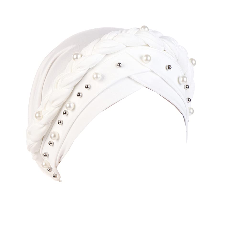 Jdyaoying Women's White Twisted Braid African Turban For Headwrap Beanie Cap Hair Cover Hat