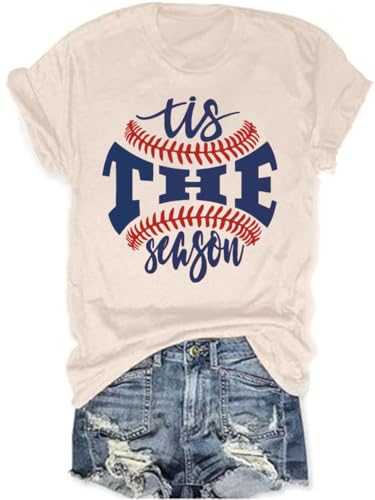 Baseball Shirts Women Tis The Season Baseball Mom T-Shirts Letter Print Graphic Tee Tops