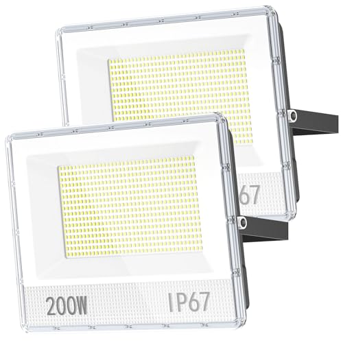 Image of YIQIBRO 200W LED Flood Lights, 2 Pack 20000LM Outdoor Floodlights Mains Powered IP67 Waterproof, 6500K LED Floodlight for Garden/Yard/Stadium