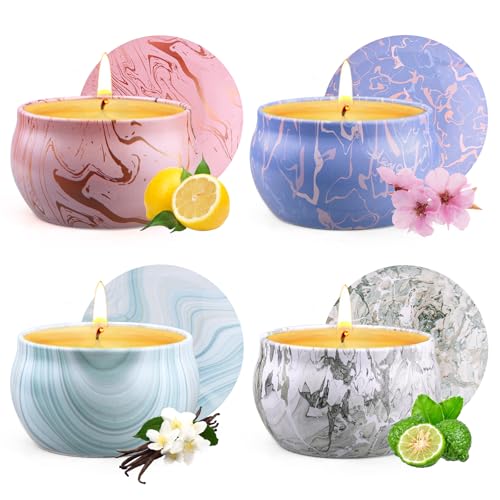 Juego de 4 velas perfumadas para mujeres, juego de velas de soja duraderas, velas aromáticas navideñas, regalos de cumpleaños y Navidad para mujeres, madres, baños, spas y velas de yoga