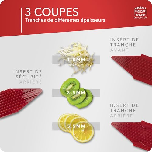 Mandoline Börner V1 ClassicLine rouge avec inserts et poussoir - 4