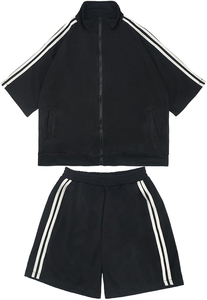 Amazon | [RomelCheo] ビッグシルエット ライン ジャージ 上下