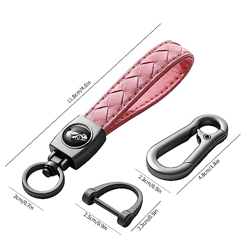 Image of Gkeygo Carabiner Keychain, Universal Heavy Duty Woven Handmade Leather Key Chain, Car Fob Key Keychains with 360 Degree Rotatable Snap Swivel and Anti-Lost D-Ring for Men and Women, Gunmetal - Pink