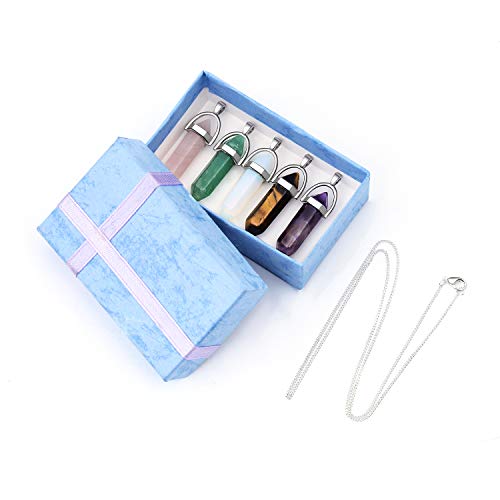 Jxmyba 5Pcs Crystal Necklace Hexagonal Pendant Gemstone Chakra Healing Stone Crystal Jewelry For Women Girls Men Birthday Gifts… #TOP4