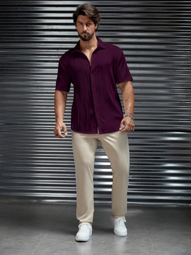 Image of GRECIILOOKS Men Casual Shirt | Stylish Shirt's | Short Sleeve Collared Neck Standard Length | Trendy Button Down Closure Type | Man's Formal Shirts | Solid Slim Regular Fit
