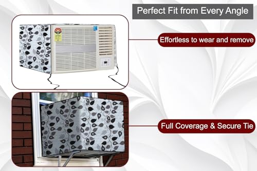 Image of The Furnishing Tree Window AC Cover for 2 Ton Capacity PVC Waterproof and Dustproof Petals Pattern Grey