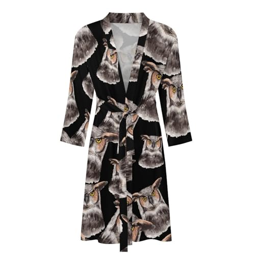 Watercolor Hand Painted Owl Soft Men's Robe Lightweight Bathrobe Long-sleeve Spa Robe With Belt4