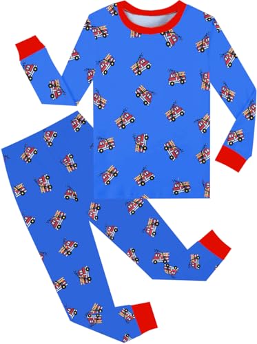 Little Hand Kinder Schlafanzug Jungen Langarm Pyjama Set Feuerwehr Nachtwäsche 3 4 Jahre Bekleidungsset Winter Gr.104
