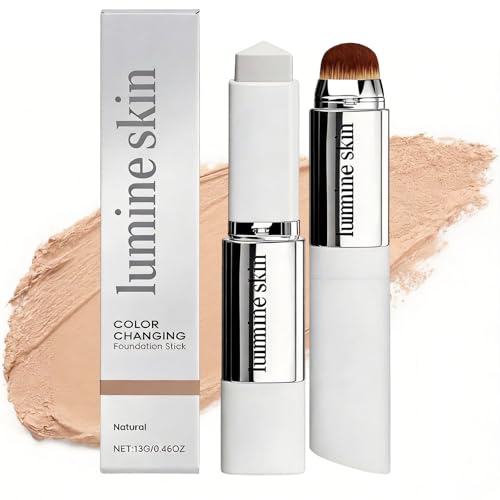 Lumine Skin Color Changing Foundation Stick Dual-Ended Korean Skin Care Foundation Stick Detachable Brush Full to Medium Coverage Base Hydrating Makeup Portable & Travel-Friendly (Natural)