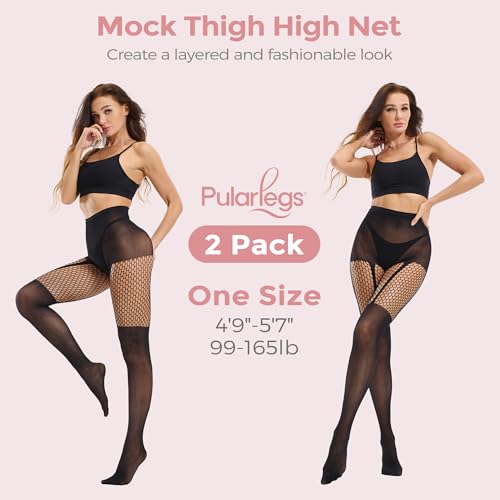 Faux Thigh High Tights for Women - Fishnet Gothic Pantyhose, High Waist Over-The-Knee Goth Leggings2