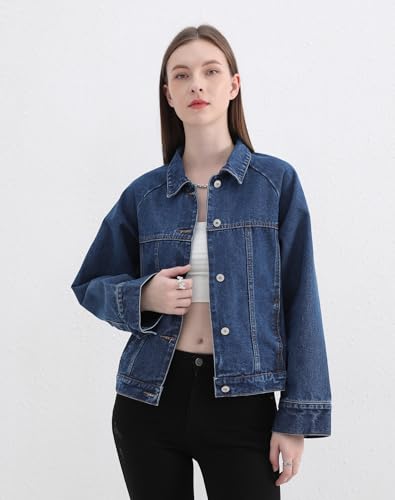 Women's Denim Jacket Long Sleeve Button Up Washed Jean Western Jackets Trucker Coat4