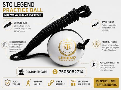 Image of Leather Cricket Shot Practice Hanging Ball, String Cricket Ball and Knocking Cricket Ball with Rope, White, Pack of 1