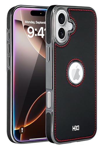 Image of BOUNCEBACK Vegan Leather Logo Cut Electroplated Back Case /Cover for iPhone 16 Plus - Sporty Black