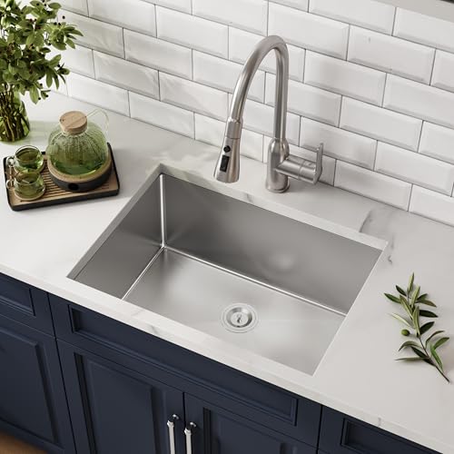 Quikore 23 Inch Undermount Kitchen Sink 16 Gauge Stainless Steel Single Bowl Deep Handmade Sinks with Basket Strainer 23" x 18" x 9"