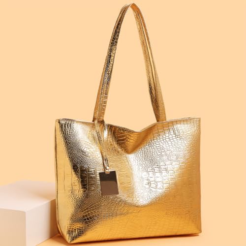 Bolso Tote Metálico Brillante para Mujer Negro miniatura 3