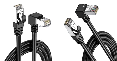 Image of 2Pcs 3.1ft Cat6A Ethernet Cable 90 Degree Right Angle (Up & Down), 10Gbps High-Speed Shielded (FTP) RJ45 Cable, 26 AWG Waterproof Direct Burial Outdoor /Underground Cable
