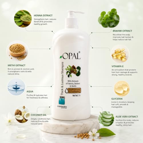 Image of OPAL Thick & Lustrous Herbal Shampoo with Henna, Brahmi & Methi | For Soft & Healthy Hair | 1 Litre