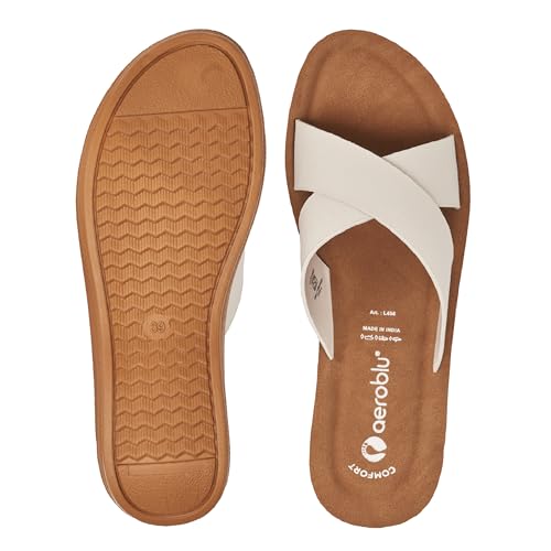 Image of AEROBLU Cushion Comfort Mid Heel Slippers for Women | Classic Cross Strap Design | Comfortable Padded Footbed | Anti-Skid & Durable Heel Slippers for Girls | Ideal for Party, Ethnic and Daily wear