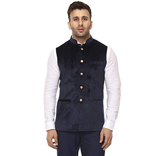Image of Veera Paridhaan Men's Velvet Solid Green Nehru Jacket NEW