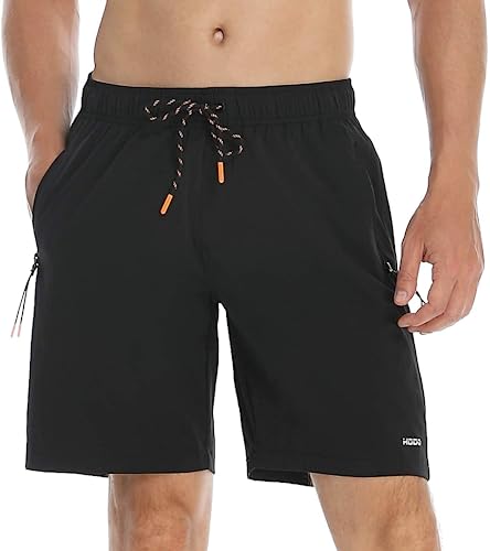 HODOSPORTS Mens No Liner Swim Trunks Quick Dry 9 Inch with Zipper Pockets Bathing Suits for Men Lineless Swim Shorts