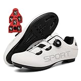 Treer Zapatillas de Ciclismo con SPD Tacos, Zapatillas Ciclismo Carretera Hombre Mujer Unisex Zapatos Bicicleta Montaña, Montaña Calzado Bicicleta 36-47 EU (Blanco,43)