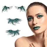 Ciglia artificiali carnevale, 2 paia ciglia piume verdi per feste, cosplay, feste a tema, carnevale, mascherate, palcoscenico, Halloween