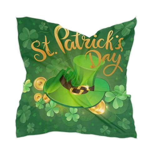 Gravopti Green Hat St. Patrick's Day Square Satin Scarf for Women, Silk Feeling Headscarf Neck Wrap Lightweight Hair Bandana, Soft Fashion Accessory 23.6 x 23.6 in