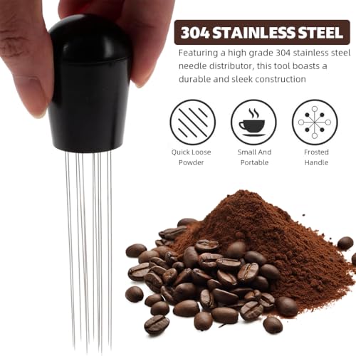 Image of Supvox Coffee Stirrer with Stand, Stainless Steel Needle Distributor Round Head Handle Distribution Tool for Espresso Machine Coffee Removable pins