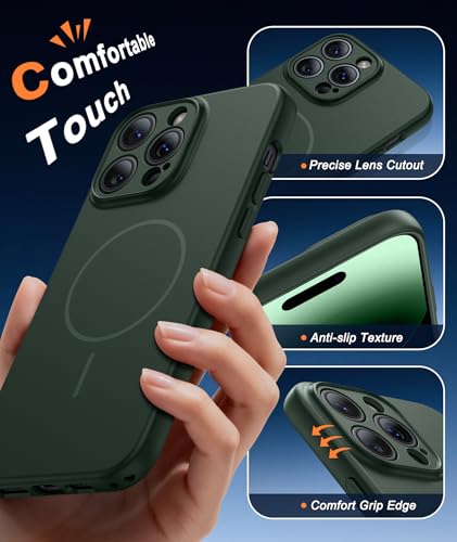 Image of FNTCASE for iPhone 14 Pro Max Case Green: [Compatible with Magsafe] Solid Matte 14 Pro Max Magnetic Phone Cover with [Full Camera Protection] [Screen Protector] Military Grade Shockproof Protective