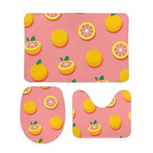 トイレマット 3点セット レモン フルーツスライス 夏 かわいい フタカバー 便座カバー 洗える 足ふきマット ふわふわ 滑り止め U型 O型 兼用 ズレない おしゃれ 吸水速乾 40cm x 60cm