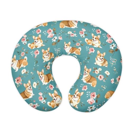 Suhoaziia Cute Corgi Flower Breastfeeding Pillow Slipcover with Hidden Zipper Soft Machine Washable Newborn Nursing Pillow Case Fit Standard Feeding Support Pillows Easy to Put On & Remove