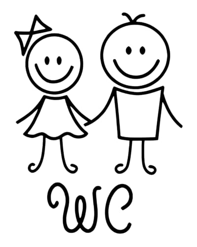 TPZORJX 1 Piece Bathroom Door Cartoon Sticker, 17 * 13cm, Bathroom Door Pattern for Girls and Boys, Bathroom Self-Adhesive Decorative Toilet Wall Stickers, WC Logo