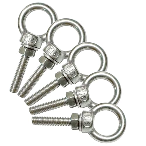 Chhggnn CHHBOLTM6X30 304 Stainless Steel Eye Bolt, 5 Pcs M6 Heavy Duty Lifting Ring 1.2 Inch Threaded Eyebolt Shoulder Eye Bolts cover
