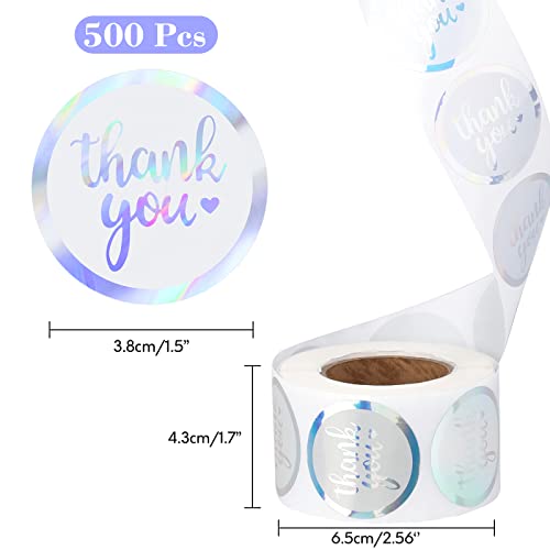 500Pcs Thank You Self-Adhesive Stickers Roll, Holographic Round Adhesive Paper Stickers, Personalized Gift Stickers For Envelope Seals, Gift Wrapping, Gift Bags, Small Business(1.5") #TOP2