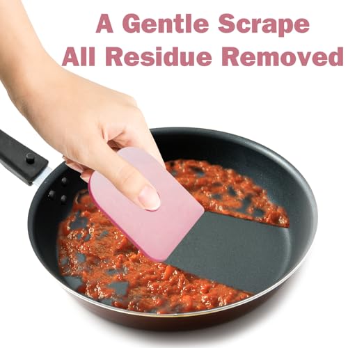 Image of Pan Scraper, 5 Pcs Pot Scraper Plastic, Pot Scraper Non Scratch for Cast Iron, Pot and Pan Cleaning, Sturdy Scraper Kitchen Tool, Pink