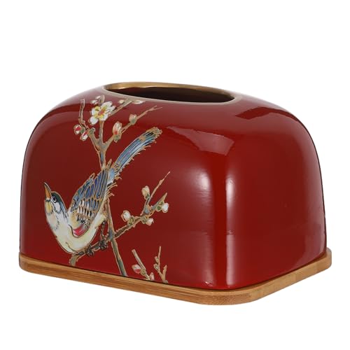 NUOBESTY Portafazzoletti in Ceramica Rettangolare con Coperchio Scatola di Fazzoletti Decorativa Ispirata alla Natura Porta Fazzoletti Artistico in Porcellana per Cucina Soggiorno e