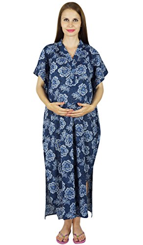 Bimba Maternity Hospital Kaftan Nursing Night Gown, Front Buttons- Baby Shower Blue #TOP1