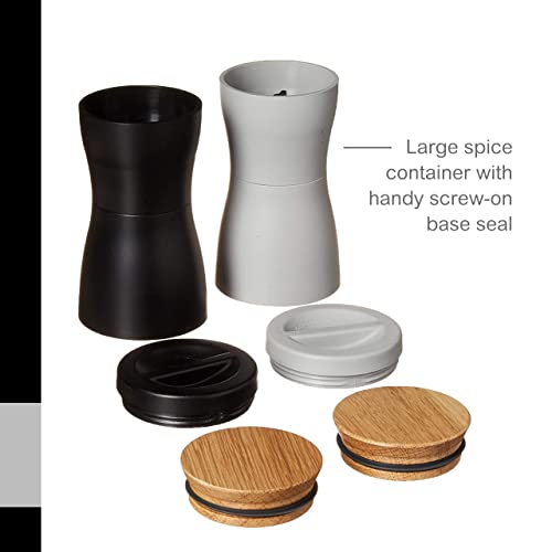 Adhoc Twin Salt And Pepper Mill Gift Set - Adjustable Salt & Peppercorn Grinder - Screw-On Lid In Upside-Down Design - White/Black, 5.5" #TOP3
