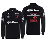 アルファロメオチームf1レーシングスーツ春秋ラペルポロシャツカジュアルメンズ長袖ポロシャツ(XXL,黒)