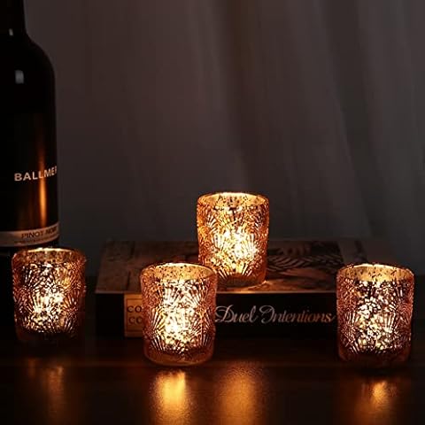KINBEDY Votives Candle Holders Bulk Gold Glass Tealight Candle Holder Pack of 12 for Wedding Decor and Home Table Decorations (Gold-1) Cover
