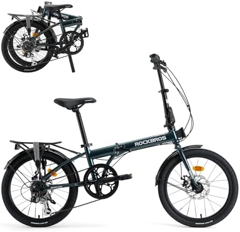ROCKBROS SKN 20-Inch Folding Bike, 7-Speed, Disc Brakes, Rear Rack