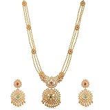 TARINIKA Antique Gold Plated Binal Long Necklace Set with Floral Design - Indian Jewelry Sets for Wo