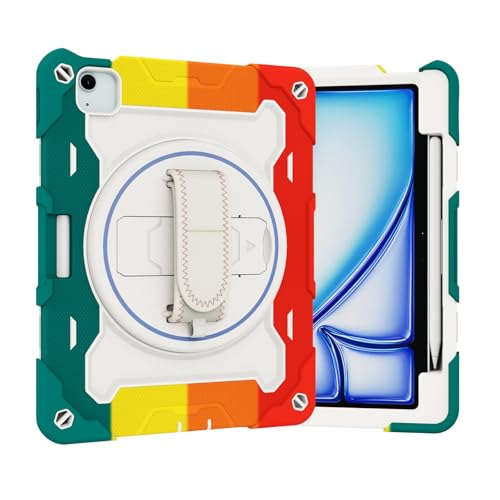 Funda infantil para iPad Air 11 2024 carcasa antigolpes roja con correa giratoria 360