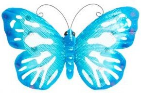 Décoration murale métal Papillon 35 x 22 cm bleu avec fixations intégrées