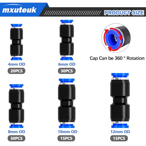 Image of mxuteuk 110PCS Quick Connect Air Hose Fittings,4 /6 /8 /10 /12mm Straight Push to Connect Fittings,Air Line Fittings Push to Connect Fitting for Tube