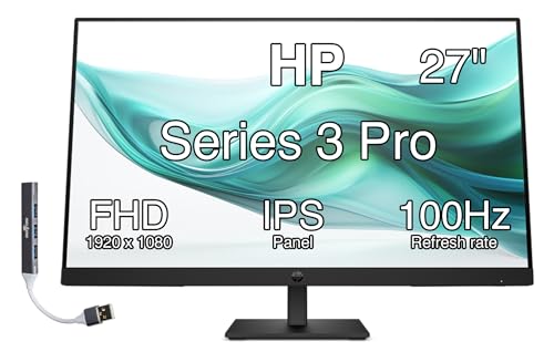 Image of HP Series 3 Pro 27 inch FHD IPS Anti-Glare Monitor with 5ms Response Time | Built-in 2x2W Speakers, Height Adjustable, Flicker Free, VESA Mount (100mm), HDMI & Dockztorm USB Port Expander, Black Color