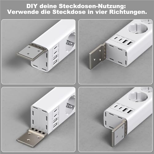 Listwa zasilająca z 5 gniazdami do montażu pod stołem, 2USB-C (PD20W) + 2USB-A (QC3.0 18 W), 4000 W, możliwość montażu pod stołem, z wyłącznikiem przeciążeniowym, niewidoczne rozwiązanie do