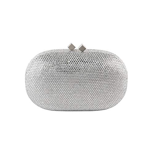 Sac clutch Belinda argent en strass et satin, l'élégance haute couture