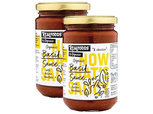 Realfoods by Organico | Organic Tomato & Basil Pasta Sauce – Made with Sun-Ripened Tomatoes & Fresh Basil, Authentic Italian Recipe, Slow-Simmered, No Added Sugar | (500g (Pack of 2))