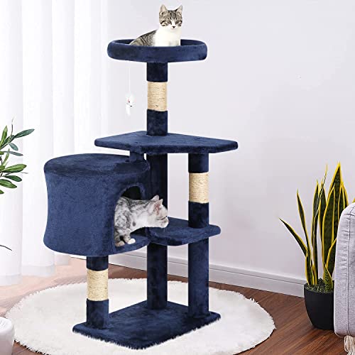 Image of BestPet | 36 inch Cat Tree Tower | Navy Blue | Sturdy Multi-Level Cat Tree